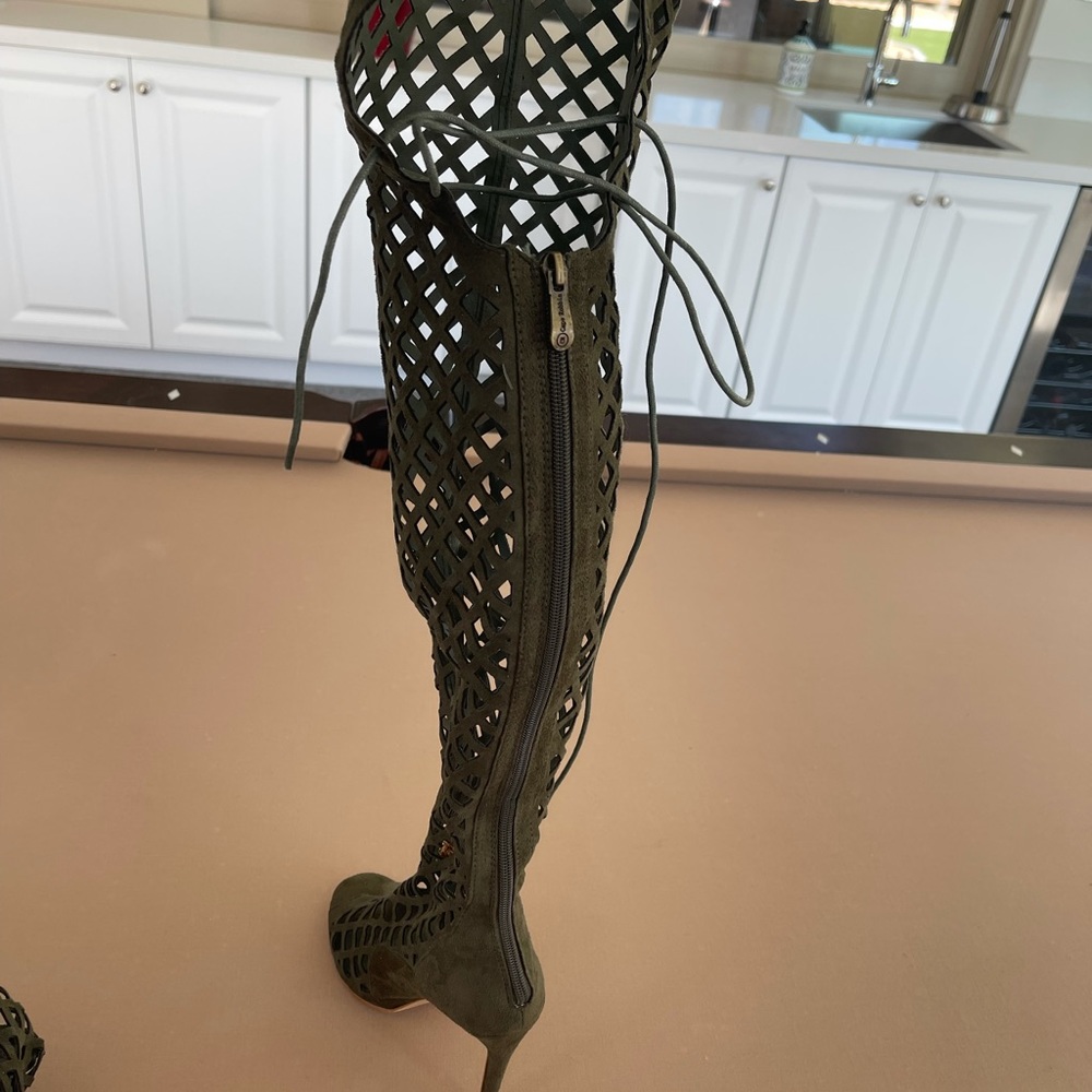 Green Faux Suede Over The Knee Boots